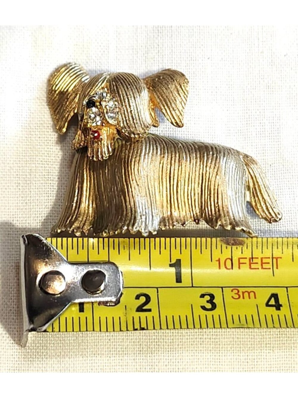 Vintage Gold-Tone Lhasa Apso Brooch Rhinestone Accents Doggie Jewelry - Picture 5 of 5